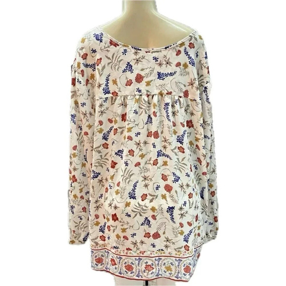 Woman Within +26/28 Fall Floral Print Tie Tassel Neck Long Sleeve Tunic Blouse - Picture 4 of 6